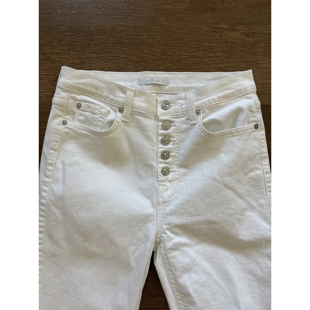 7‎ For All Mankind Women Jeans 28 White High Rise Crop Skinny Stretch Button fly
